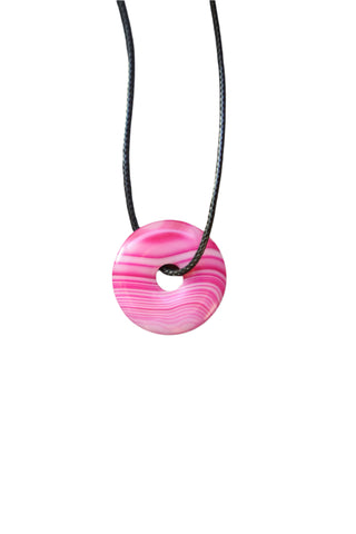Pink Agate Hoop Cord Necklace