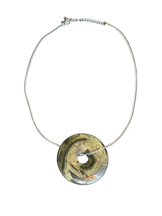 Silver Pyrite Stainless Steel Chain Pendant Necklace