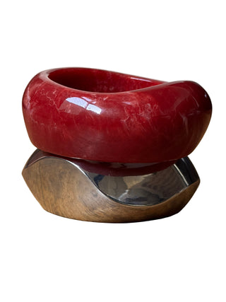 Red and silver geometric bracelet set